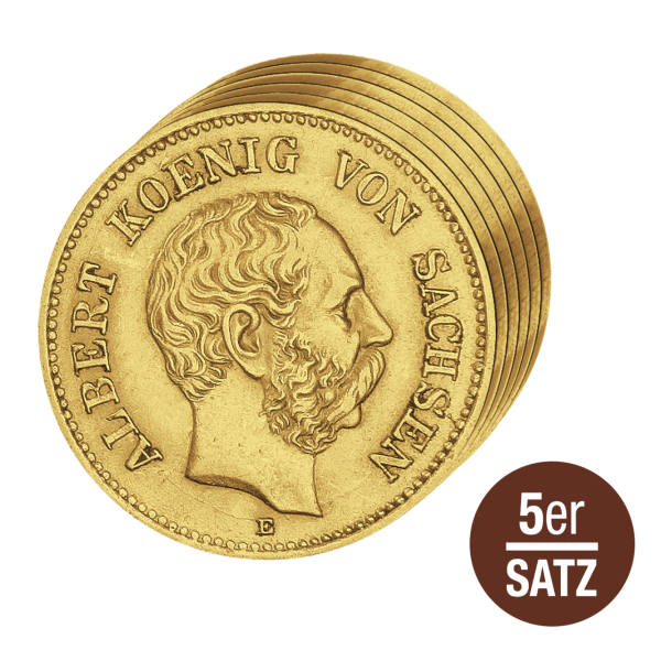 Königreich Sachsen, Gold-Satz König Albert J.260-264 5 Münzen - Gold