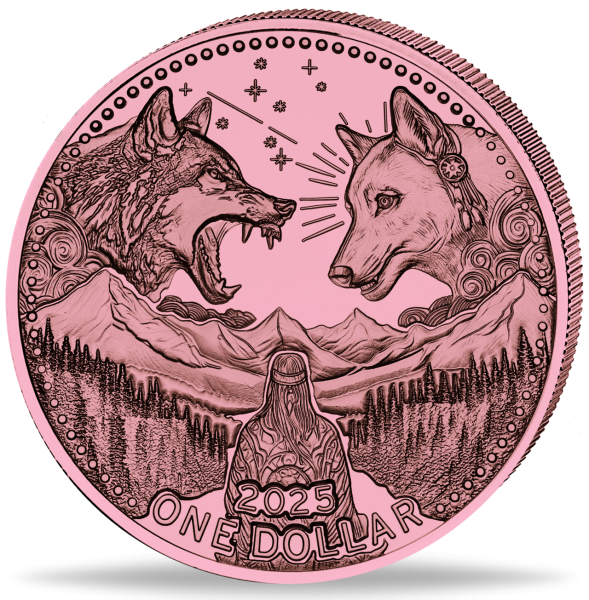 1 Dollar 'Two Wolves' 5 Unzen Kupfer Polierte Platte - Münze Vorderseite
