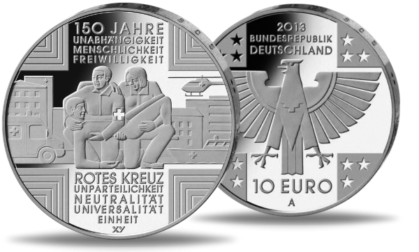 10 Euro Rotes Kreuz - Münze Vorderseite / 10 Euro Rotes Kreuz - Münze Rückseite
