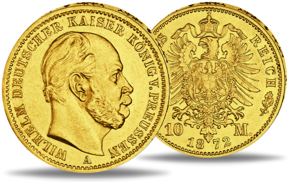 Preußen 10 Mark „Kaiser Wilhelm I. - A“ 1872 - Gold - Münze Vorderseite / Preußen 10 Mark „Kaiser Wilhelm I. - A“ 1872 - Gold - Münze Rückseite
