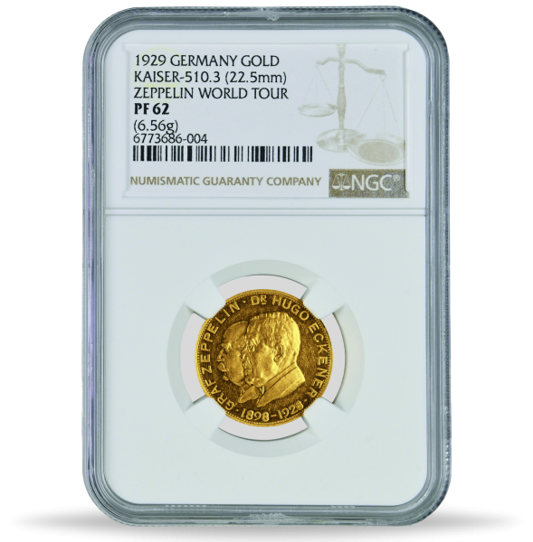 Gold-Gedenkprägung 1929 „Zeppelin-Flug“, NGC PF-62 - Münze Slab Vorderseite