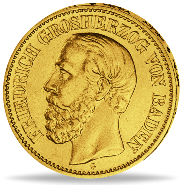 Baden 10 Mark „Großherzog Friedrich I.“ 1872 - Gold - Münze Vorderseite