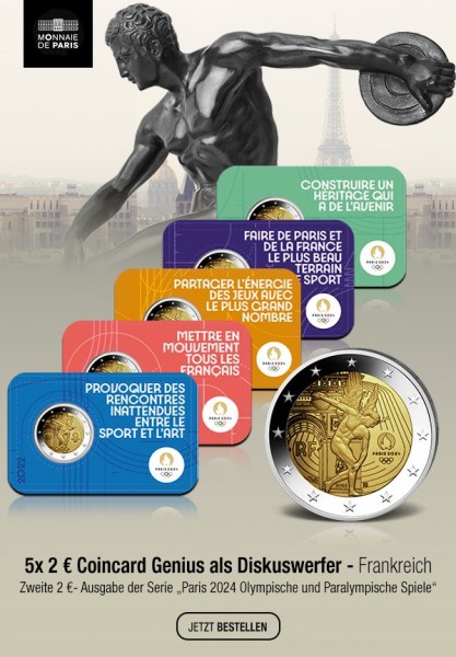 Frankreichs zweite 2 €-Ausgabe zur Serie „Paris 2024 Olympische und Paralympische Spiele“ !