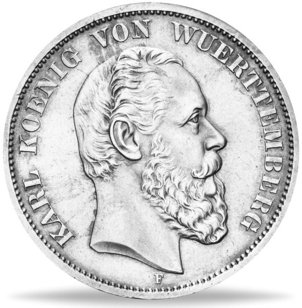 Württemberg, 5 Mark „König Karl“ 1888 - Silber - Münze Vorderseite