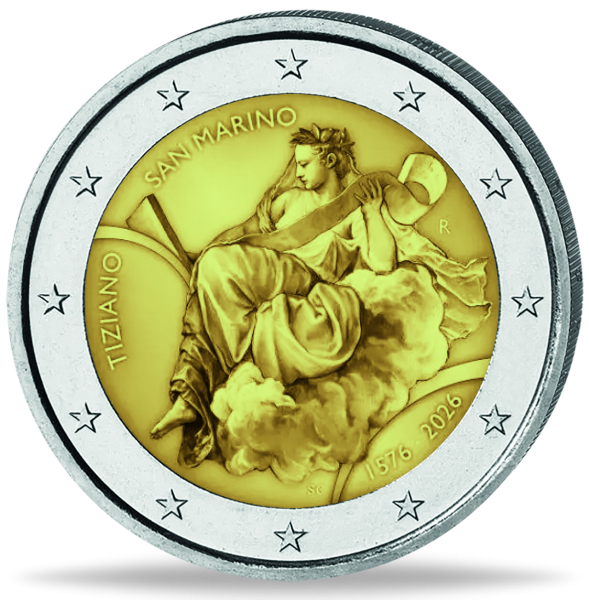 2 Euro 450. Todestag Tizian, 2026, bfr., Coincard - Münze Vorderseite