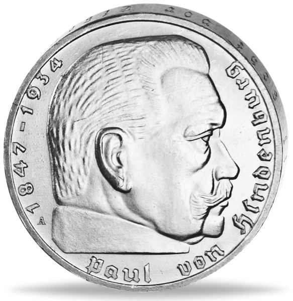 3. Reich, 2 Reichsmark Paul von Hindenburg – Silber - Münze Vorderseite