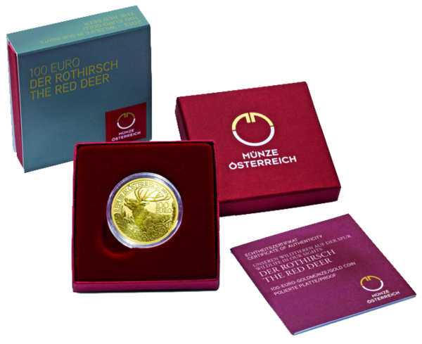 100 Euro „Rothirsch“ 2013 - Gold Polierte Platte - Kassette