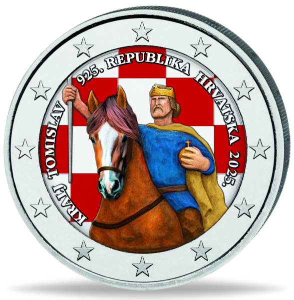 2 Euro 1.100 J. Königreich Kroatien, 2025, bfr., Farbappl. - Münze Vorderseite