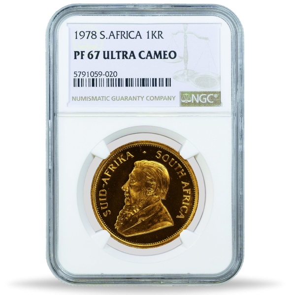 Krügerrand 1978, NGC PF-67, Polierte Platte 1 Unze Gold - Münze Slab Vorderseite