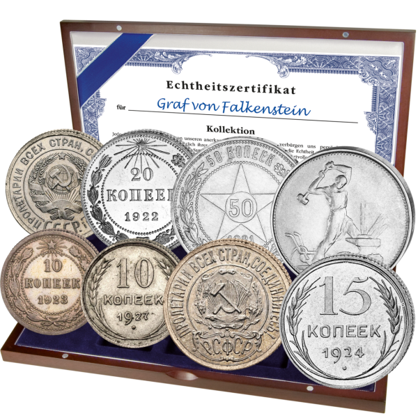 UdSSR, Russland, Silber-Satz 10+15+20+50 Kopeken 1921-1930 (8 Mz.) - Silber
