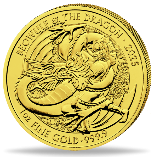 100 Pfund Beowulf & Dragon Myth & Legends 1 Unze Gold 2025 - Münze Vorderseite