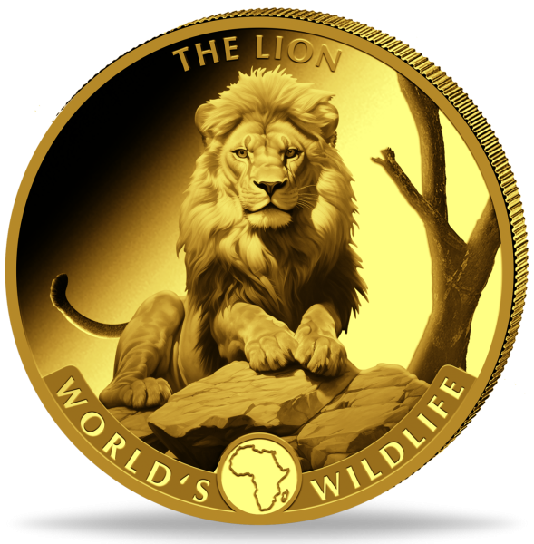 100 Francs Löwe - Worlds Wildlife 1 Unze Gold - Münze Vorderseite