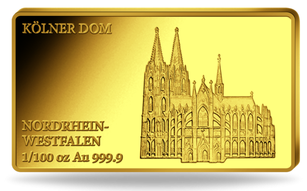 1/100 Unze Nordrhein-Westfalen - Kölner Dom, Goldbarren Vorderseite