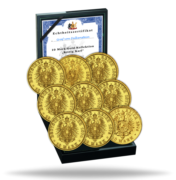 Württemberg, Komplett-Kollektion 9 x10 Mk 1874-88 (J.292) - Satzbild
