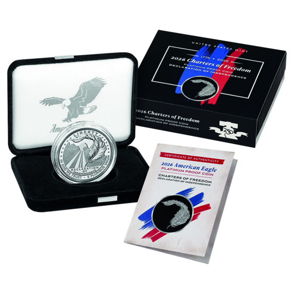 100 Dollar 2026, Declaration of Independence, 1 Unze Platin - Münze in Etui