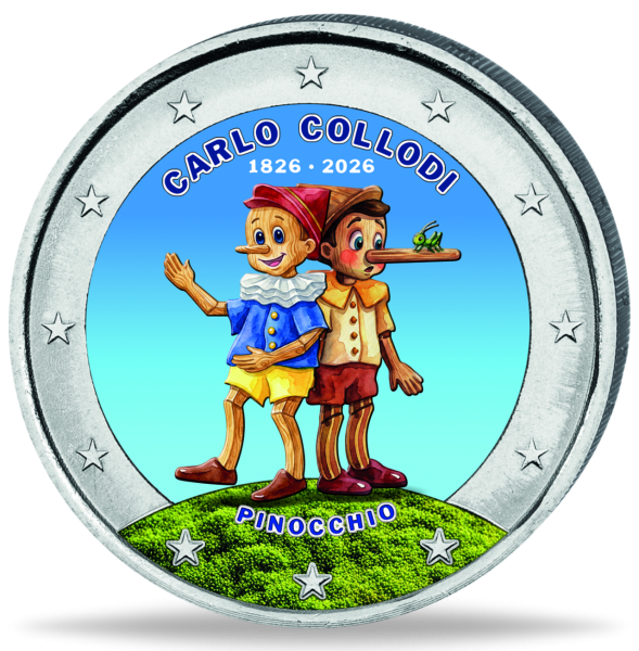 2 Euro 200. Geb Carlo Collodi (Pinocchio), bfr., Farbappl. - Münze Vorderseite