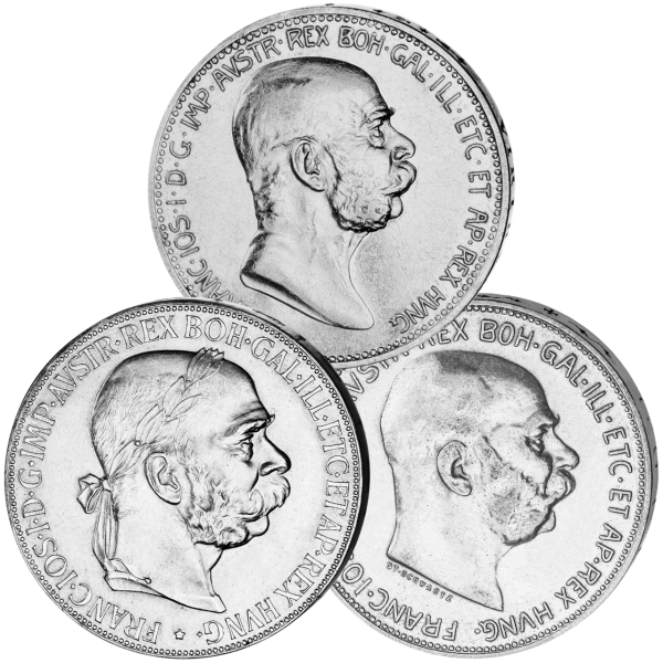 Kaisertum Österreich, Haus Habsburg, Silbersatz 5, 2, 1 Krone Franz Joseph I. (3