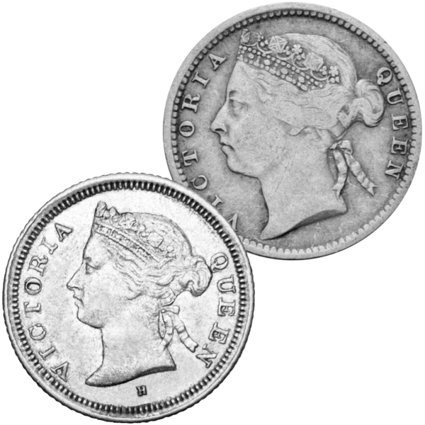 Straits Settlements, Malaysia, Silbersatz 5+10 Cents, Victoria - Satzbild