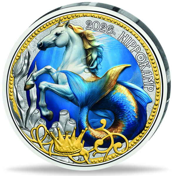 Österreich, 3 Euro Hippokamp, 2026, bfr., Farbappl. - Münze Vorderseite