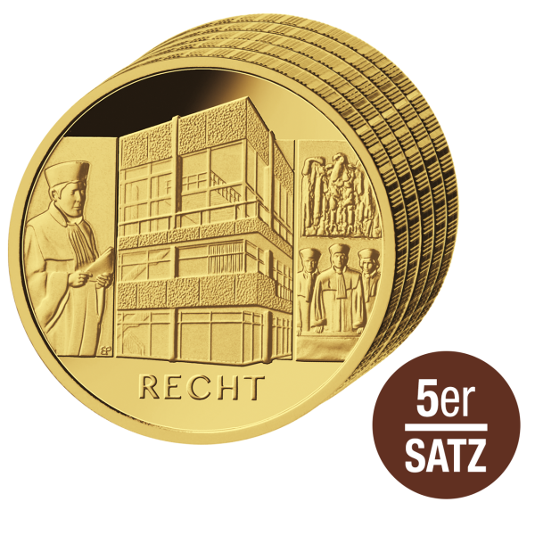 5 x 100 Euro Recht 2021 - Gold - alle 5 Münzzeichen - Satzbild