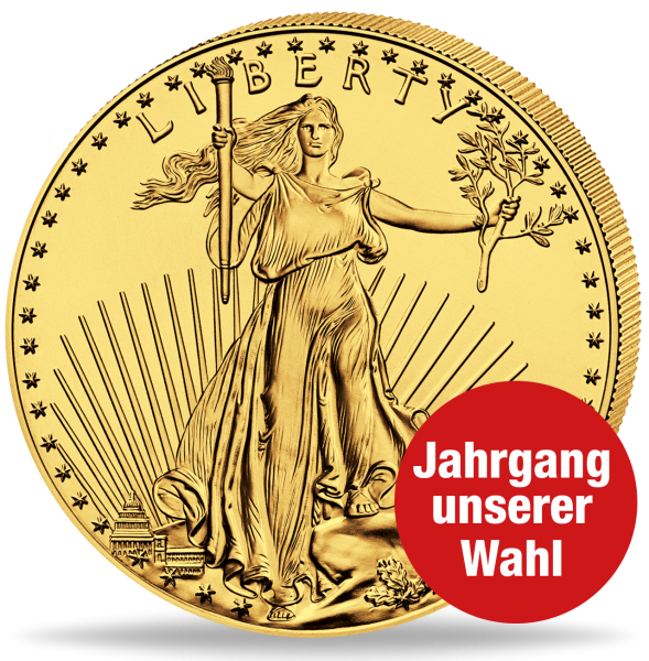 50 Dollar American Eagle 1 Unze Gold - Jahrgang unserer Wahl - Münze Vorderseite