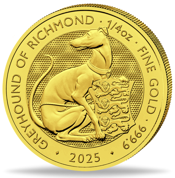25 Pfund Greyhound of Richmond 1/4 Unze Gold 2025 - Münze Vorderseite