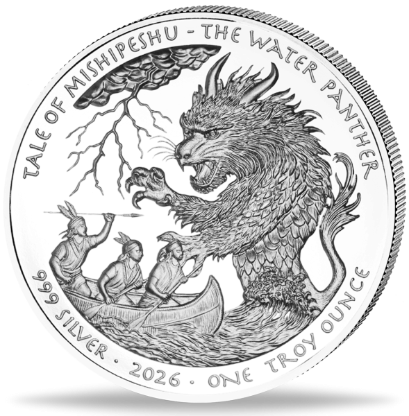 USA, 1 Dollar Water Panther 2026, 1 Unze Silber - Münze Vorderseite