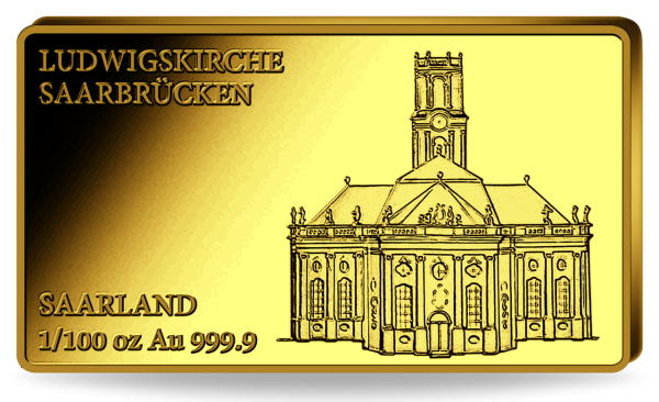 1_100 Unze Gold Saarland - Vorderseite Barren