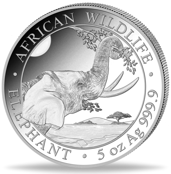 500 Shilling Elefant 5 Unzen Silber - Münze Vorderseite