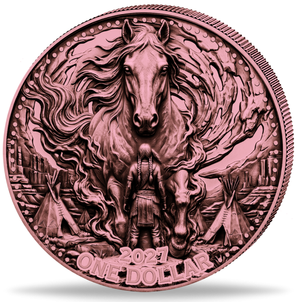 USA 1 Dollar Ghost Horse 5 Unzen Kupfer 2027 - Münze Vorderseite