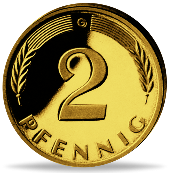 Bundesrepublik Deutschland, 2 Pfennig vergoldet - Münze Vorderseite