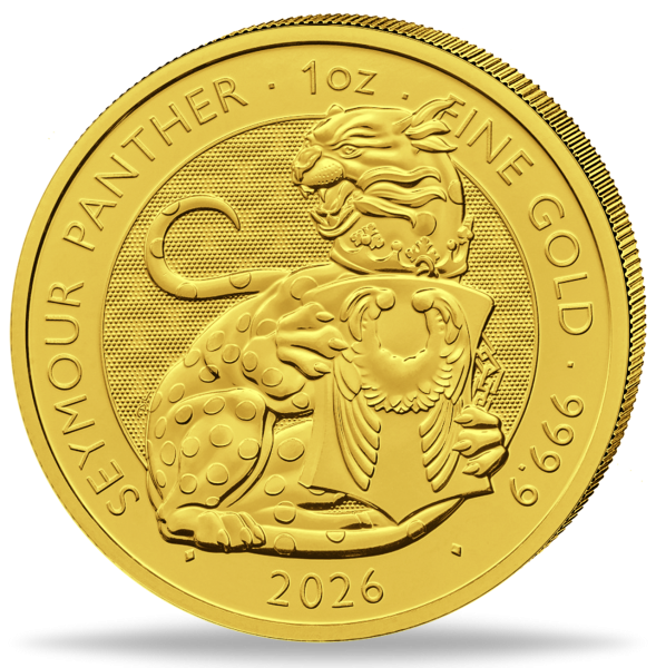 100 Pfund Tudor's Beast Seymore Panther 1 Unze Gold - Münze Vorderseite