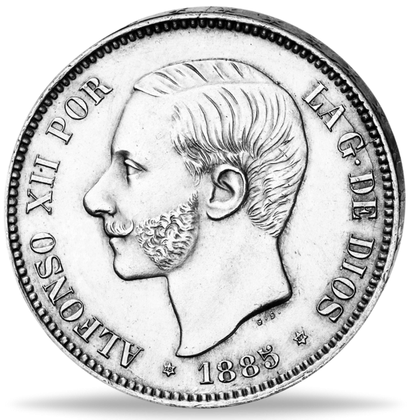 5 Pesetas Alfons XII. - Vorderseite Münze