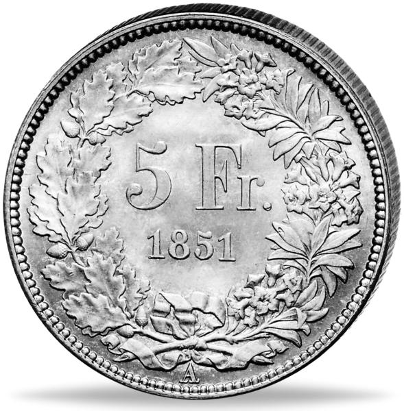 5 Franken - Helvetia - sitzend - Rückseite Münze