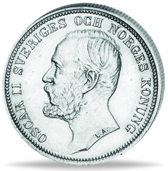 2 Schwedische Kronen Oskar II. - Vorderseite Münze