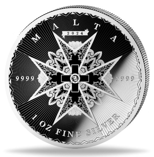 Malta, 5 Euro 2024, Malteserkreuz, 1 oz Ag Polierte Platte - Münze Vorderseite