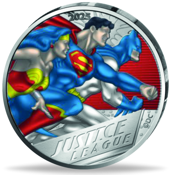 50 Euro Justice League Vintage, 2025, Silber, st, Farbappli. - Münze Vorderseite