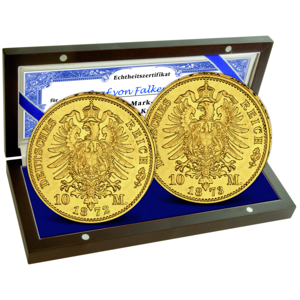 Juliusturm 10 Mark Satz J.242, Goldmünzen - Satzbild in Kassette