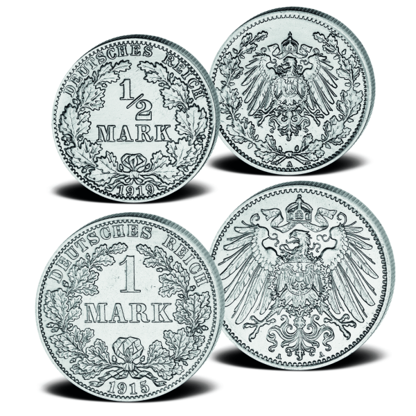 Deutsches Kaiserreich, Satz 1/2 und 1 Mark (J.16+17), Stempelglanz - Silber