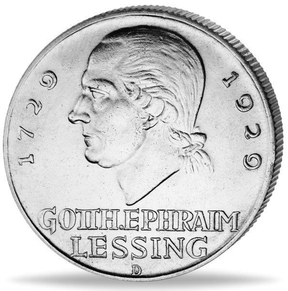 5 Reichsmark „Lessing - D“ 1929 - Silber - Münze Vorderseite