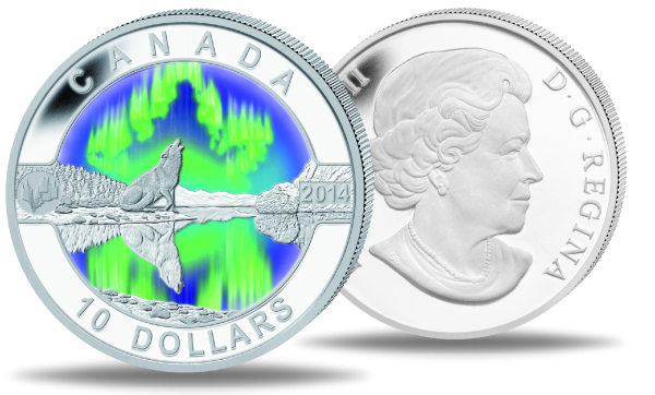 10 CAN-Dollar Nordlichter - Münze Vorderseite / 10 CAN-Dollar Nordlichter - Münze Rückseite