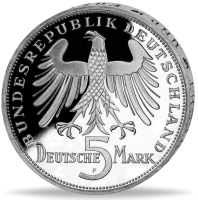 Deutschland, 5 DM Friedrich von Schiller, 1955, Silber, st - Münze Rückseite Deutschland, 5 DM Friedrich von Schiller, 1955, Silber, st - Münze Rückseite