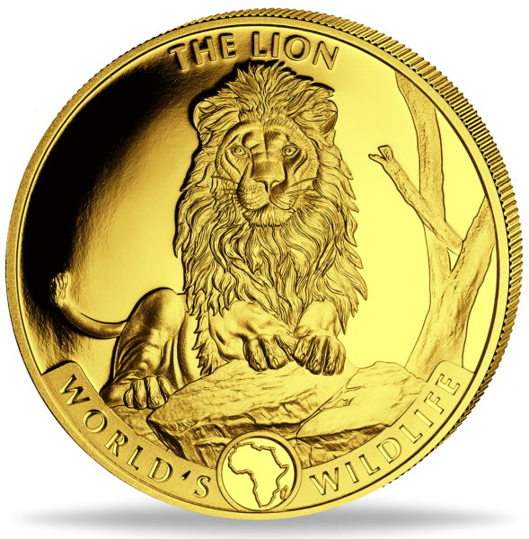 100 Francs Löwe - Worlds Wildlife 1 Unze Gold - Münze Vorderseite