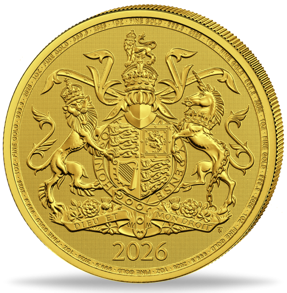 100 Pfund Royal Arms 1 Unze Gold 2026 - Münze Vorderseite