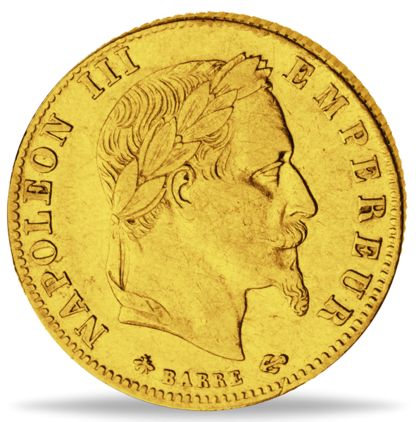 5 französische Francs  Kaiser Napoleon III- Vorderseite Münze