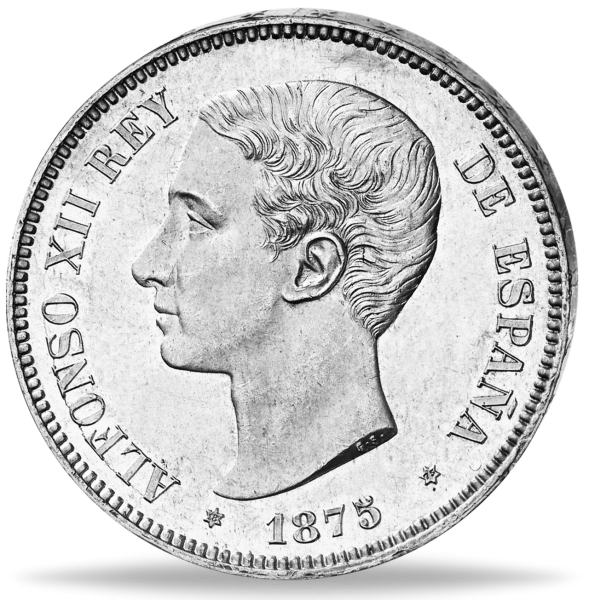 5 Pesetas König Alfonso XII. - Vorderseite Münze