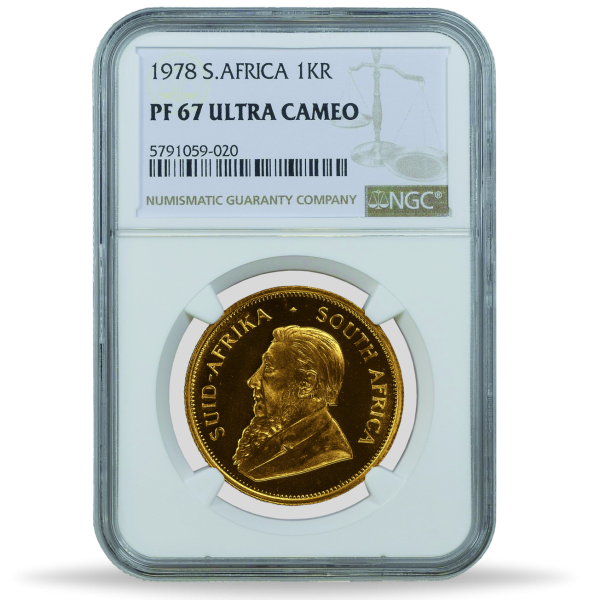 Krügerrand 1978, NGC PF-67, Polierte Platte 1 Unze Gold - Münze Slab Vorderseite