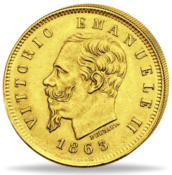 5 Lire 1863-1865, König Victor Emanuel II. - Gold - Münze Vorderseite