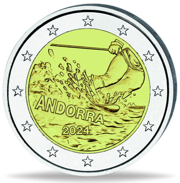 2 Euro 100 Jahre Skisport in Andorra, 2024, bfr. in Coincard - Münze Vorderseite