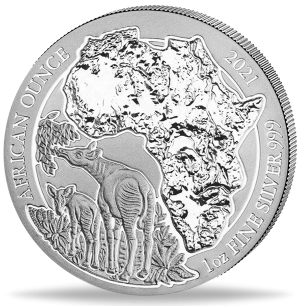 Ruanda 50 RWF Okapi African Ounce 1 Unze Silner 2021 - Münze Vorderseite